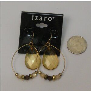 Women Teardrop Bead Earrings Drop Dangle Gold Tones Hook Fasteners IZARO JEWELRY